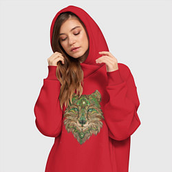 Женское худи-платье Волк мандала, цвет: красный — фото 2