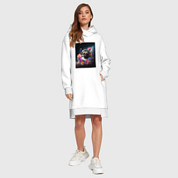Женское худи-платье Мопс-космонавт в цветах, цвет: белый — фото 2
