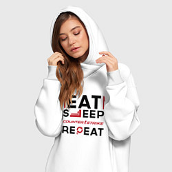 Женское худи-платье Надпись: eat sleep Counter Strike 2 repeat, цвет: белый — фото 2