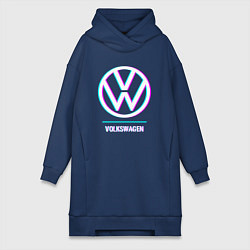 Женское худи-платье Значок Volkswagen в стиле glitch, цвет: тёмно-синий