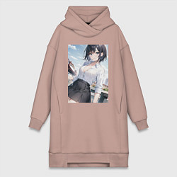 Женское худи-платье Anime girl in town, цвет: пыльно-розовый