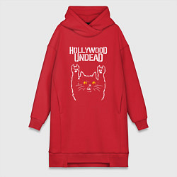 Женское худи-платье Hollywood Undead rock cat, цвет: красный