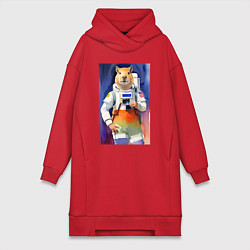 Женское худи-платье Капибара - бравый космонавт - нейросеть, цвет: красный