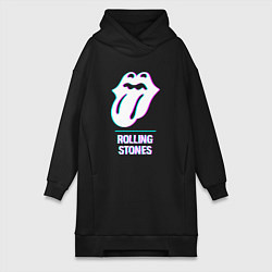 Женское худи-платье Rolling Stones glitch rock, цвет: черный