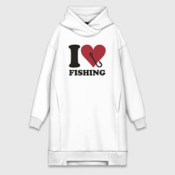 Женское худи-платье I love fishing, цвет: белый