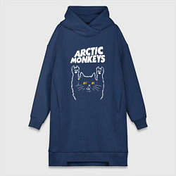 Женское худи-платье Arctic Monkeys rock cat, цвет: тёмно-синий