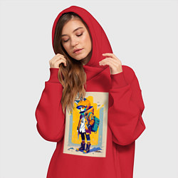 Женское худи-платье Fox cub - urban style - neural network, цвет: красный — фото 2