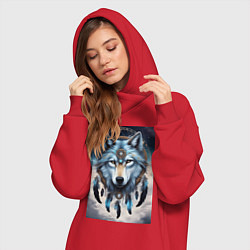 Женское худи-платье Шаман волк, цвет: красный — фото 2
