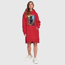 Женское худи-платье Скелет в балахоне - хэллоуин - нейросеть, цвет: красный — фото 2