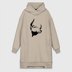 Женское худи-платье Голова быка, цвет: миндальный