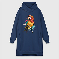 Женское худи-платье Акварельный попугай, цвет: тёмно-синий