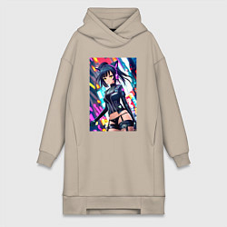 Женское худи-платье Cool cat girl - anime - neural network, цвет: миндальный