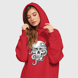 Женское худи-платье Skull octopus, цвет: красный — фото 2