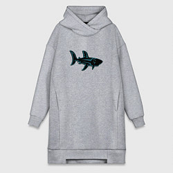 Женское худи-платье Неоновая акула с узором, цвет: меланж