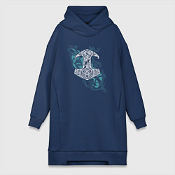 Женское худи-платье Молот Тора - скандинавская мифология, цвет: тёмно-синий