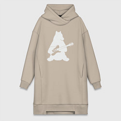 Женское худи-платье Мишутка с гитарой, цвет: миндальный