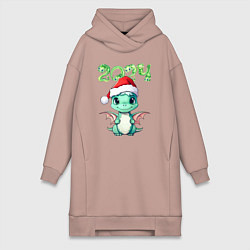 Женское худи-платье 2024 символ года милый дракончик, цвет: пыльно-розовый