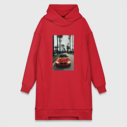 Женское худи-платье Современные машины, цвет: красный