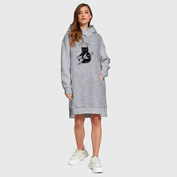 Женское худи-платье Кот-рокер с электро гитарой и строчкой из песни, цвет: меланж — фото 2