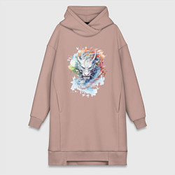 Женское худи-платье Дракон нарисованный акварелью, цвет: пыльно-розовый