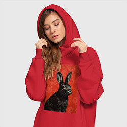Женское худи-платье Черный кролик на красном фоне, цвет: красный — фото 2