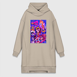 Женское худи-платье Удивительный цифровой цирк art, цвет: миндальный