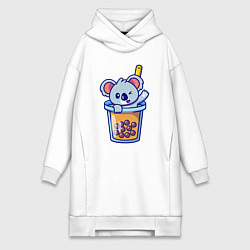 Женское худи-платье Коала в стаканчике, цвет: белый