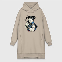 Женское худи-платье Уличный боец, цвет: миндальный