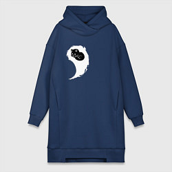 Женское худи-платье Инь ян белый парная, цвет: тёмно-синий