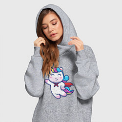 Женское худи-платье Единорог супергерой, цвет: меланж — фото 2