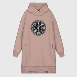Женское худи-платье Компас из рун вегвизир, цвет: пыльно-розовый
