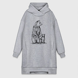 Женское худи-платье Медведица с медвежонком, цвет: меланж