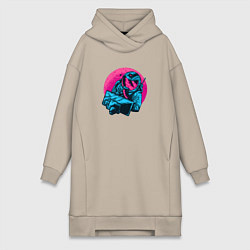 Женское худи-платье Астронавт перед монитором, цвет: миндальный