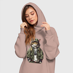 Женское худи-платье Брутальный кот в форме, цвет: пыльно-розовый — фото 2