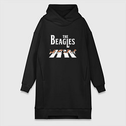 Женское худи-платье Бигли The Beatles пародия, цвет: черный