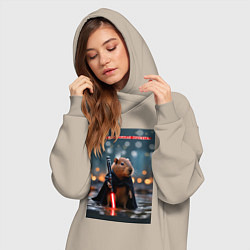 Женское худи-платье Капибара с мечом и надпись: хамить плохая примета, цвет: миндальный — фото 2