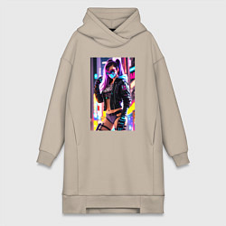 Женское худи-платье Sexy girl - cyberpunk, цвет: миндальный