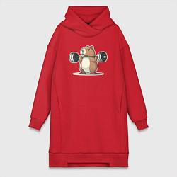 Женское худи-платье Капибара со штангой, цвет: красный