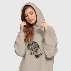 Женское худи-платье Леопард в шапке, цвет: миндальный — фото 2