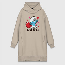 Женское худи-платье Смурфик на День святого Валентина, цвет: миндальный