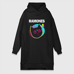 Женское худи-платье Ramones rock star cat, цвет: черный