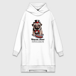 Женское худи-платье Мопс и сарделька, цвет: белый