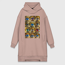 Женское худи-платье Глаза разноцветные из золота в стиле стимпанк, цвет: пыльно-розовый