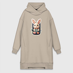 Женское худи-платье Маленький пушистый кролик, цвет: миндальный