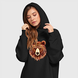 Женское худи-платье Серьезный медведь с орнаментом, цвет: черный — фото 2