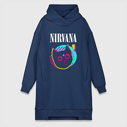Женское худи-платье Nirvana rock star cat, цвет: тёмно-синий