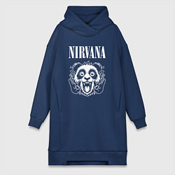 Женское худи-платье Nirvana rock panda, цвет: тёмно-синий