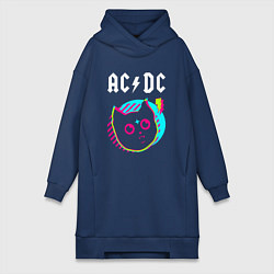 Женское худи-платье AC DC rock star cat, цвет: тёмно-синий