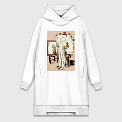 Женское худи-платье Ванпанчмен Сайтама рисует, цвет: белый