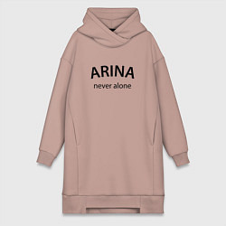 Женское худи-платье Arina never alone - motto, цвет: пыльно-розовый